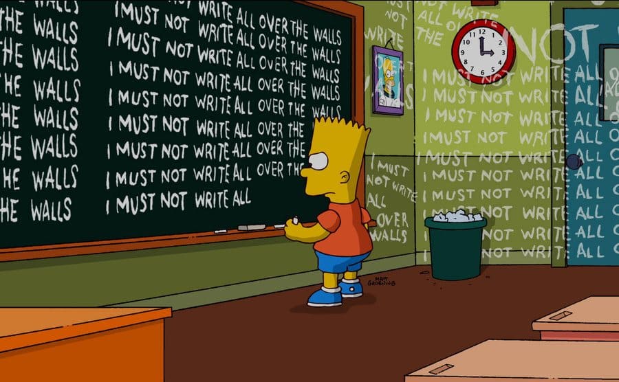 Bart writing on the chalkboard from the opening scene of The Simpsons