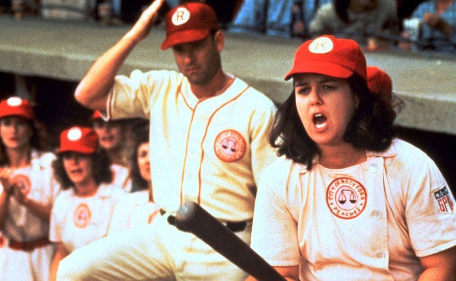 Rosie O’Donnell, as Doris Murphy, yelling at the referee from the dugout.