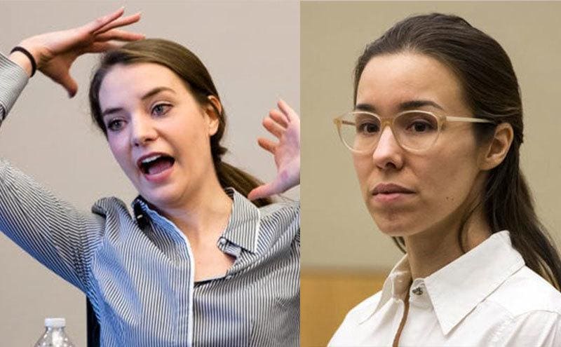 Shayna Hubers and Jodi Arias in their respective courtroom trials.