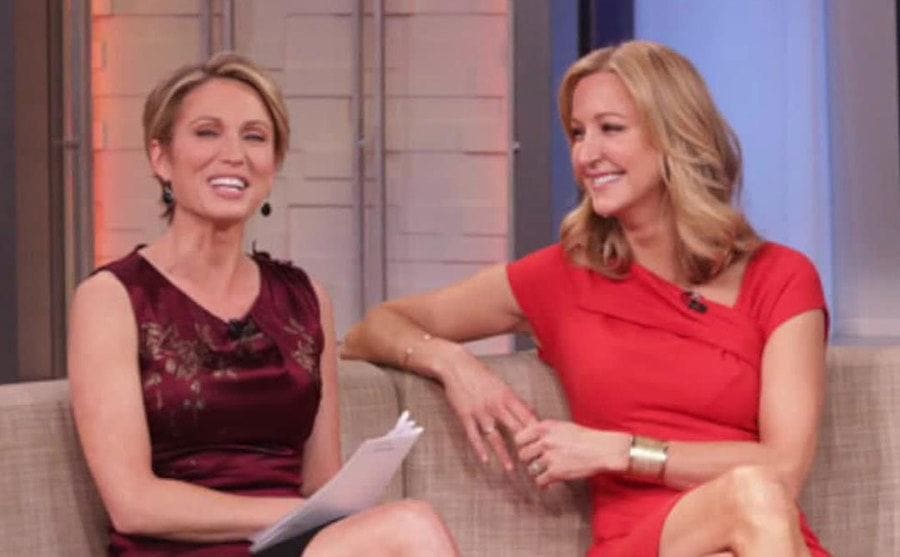 Amy Robach and Lara Spencer on the set. 
