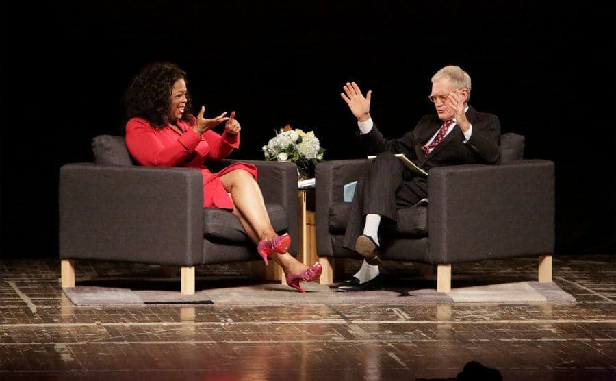 David Letterman and Oprah Winfrey onstage during 