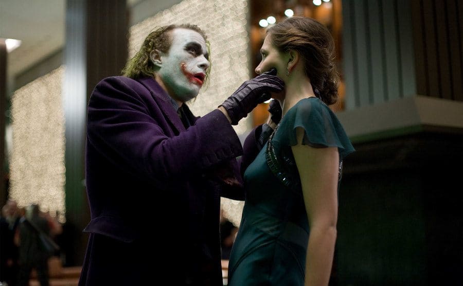Heath Ledger and Maggie Gyllenhaal in a scene from ‘The Dark Knight’. 