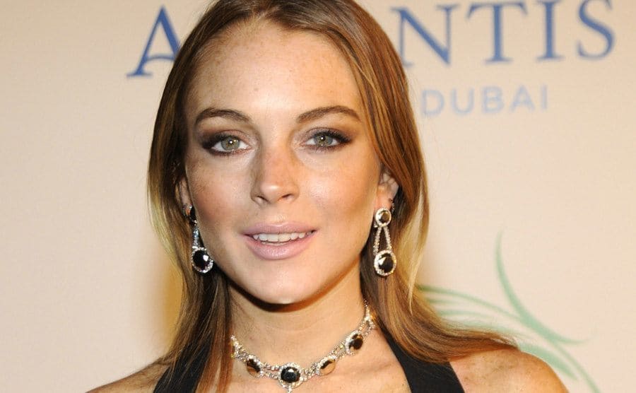 Lindsay Lohan attends the landmark Grand Opening of Atlantis.