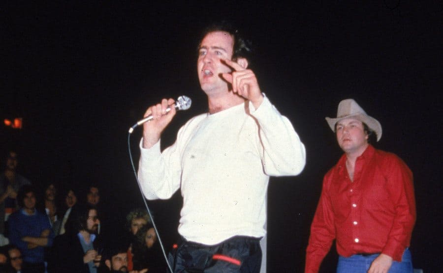 Andy Kaufman's gestures while performing his wrestling act at The Comedy Store nightclub.