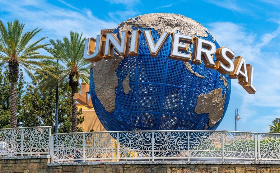 Low angle view from the three-dimensional globe logo at Universal Studios.