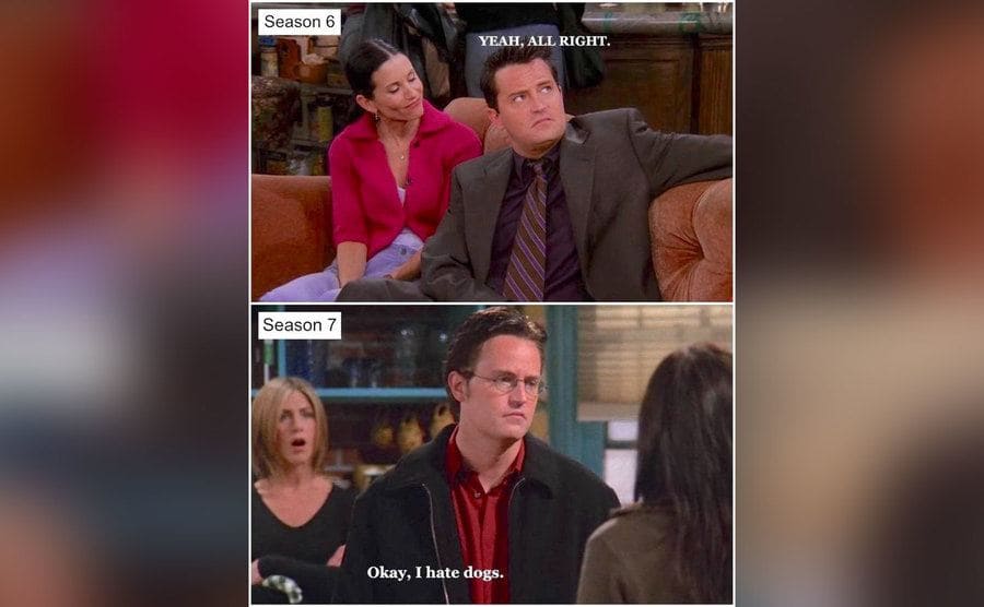 Chandler agreeing to watch the puppies / Chandler admitting to the group he hates dogs. 