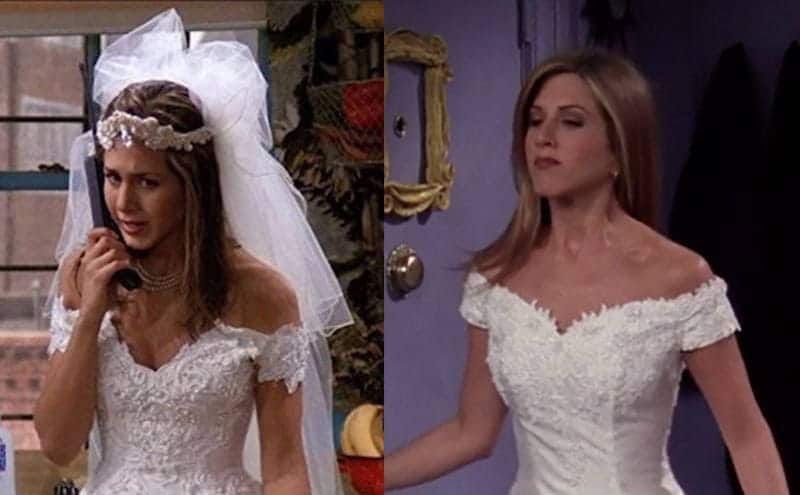 Rachel in her wedding dress from the first episode / Rachel wears a different wedding dress in season 4. 