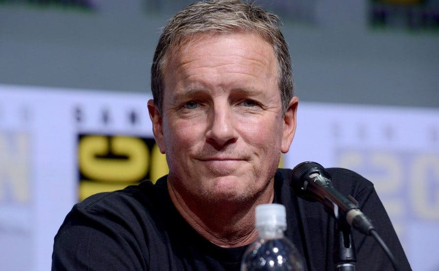 Linden Ashby is speaking onstage at the ‘’Teen Wolf’’ panel during Comic-Con International.