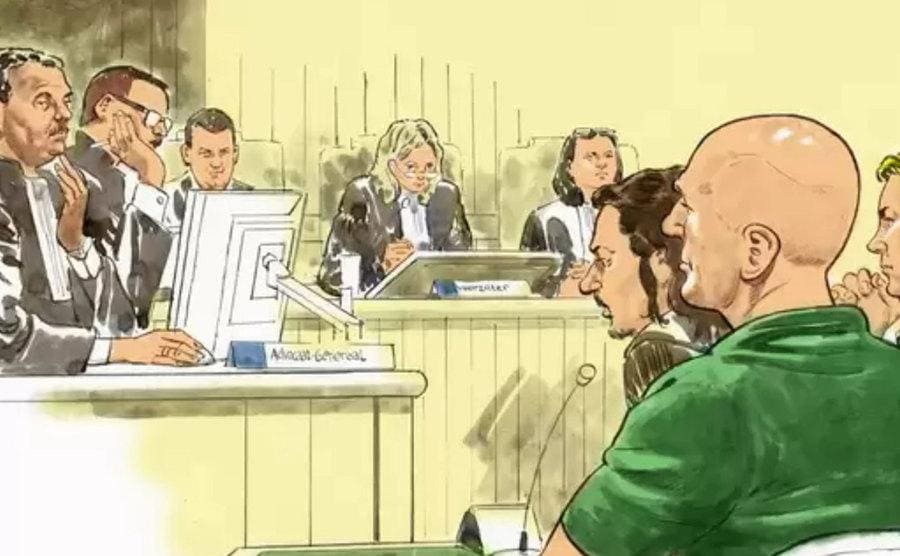 A sketch of Jos de G. sitting in the courtroom.