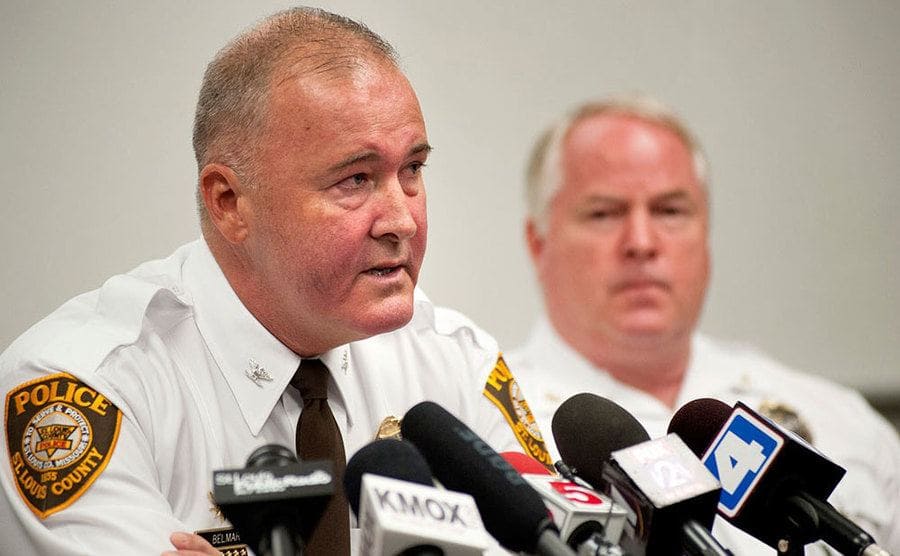 Police chief speaks at a press conference. 