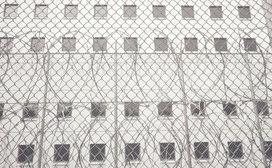 Barbed wire at the County Prison.