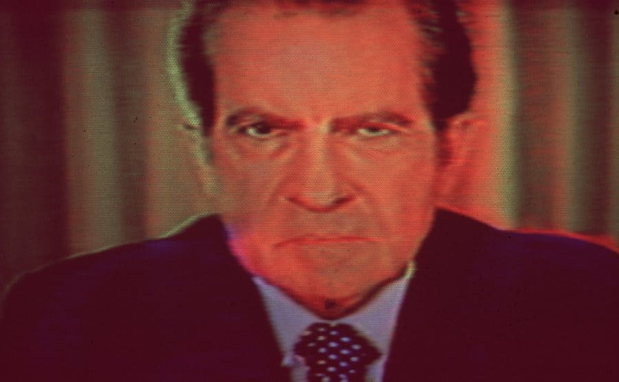 President Richard Nixon appears on television. 
