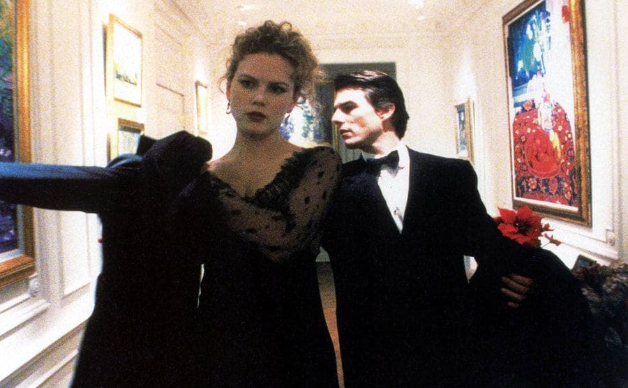 Nicole Kidman and Tom Cruise are heading out in a still from Eyes Wide Shut. 