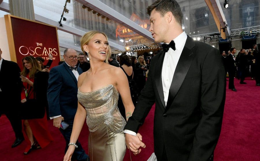 Scarlett Johansson and Colin Jost attend the Annual Academy Awards.