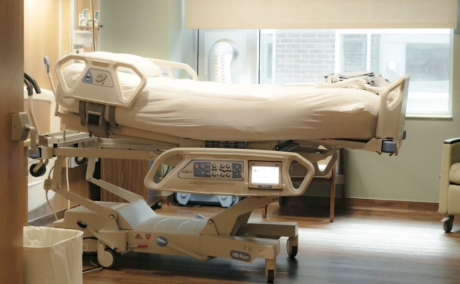 A hospital bed in intensive care.