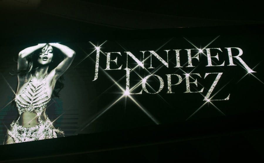 A billboard featuring pop superstar Jennifer Lopez.