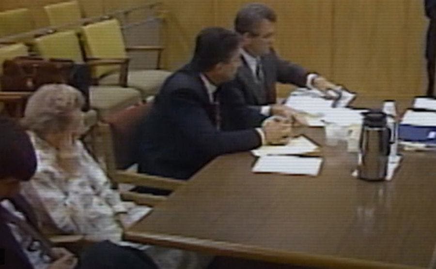 Official footage showing Stella and her lawyer in the courtroom.