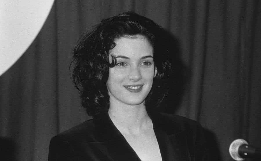 Winona Ryder in the press room of the 1990 ShoWest Awards.