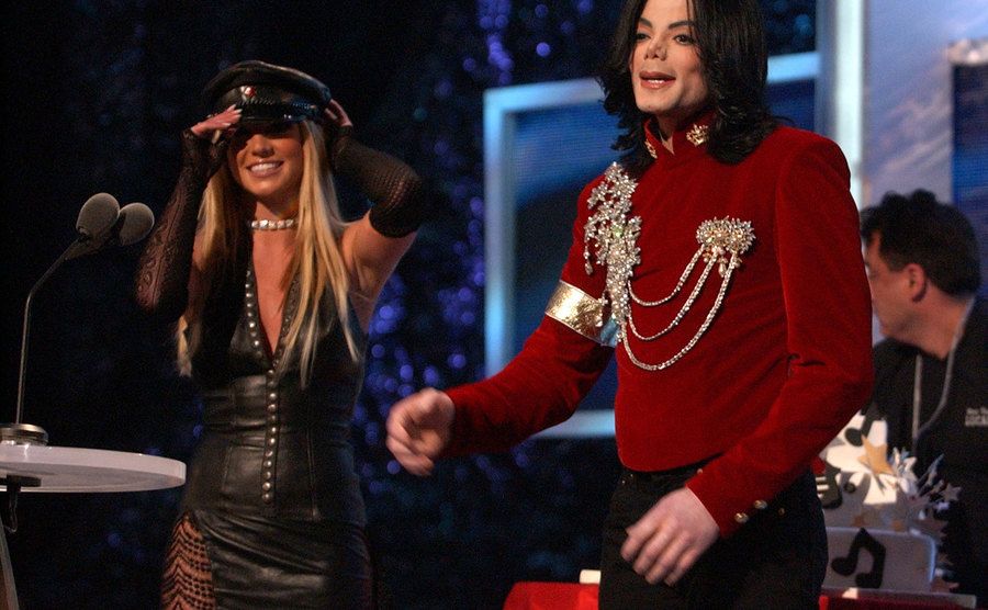 Britney Spears and Michael Jackson on stage.
