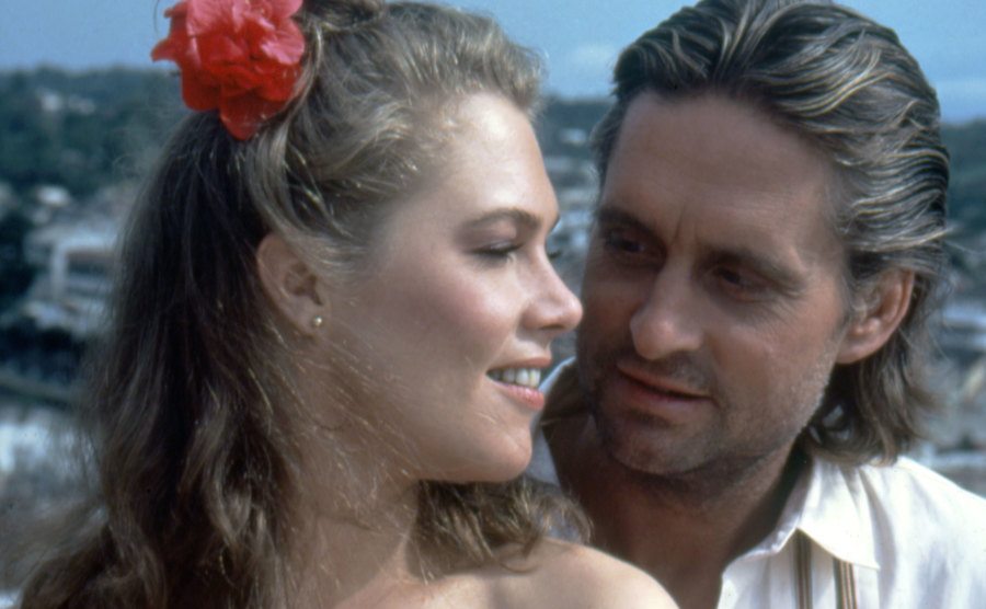 Kathleen Turner and Michael Douglas on the set of Romancing the Stone.