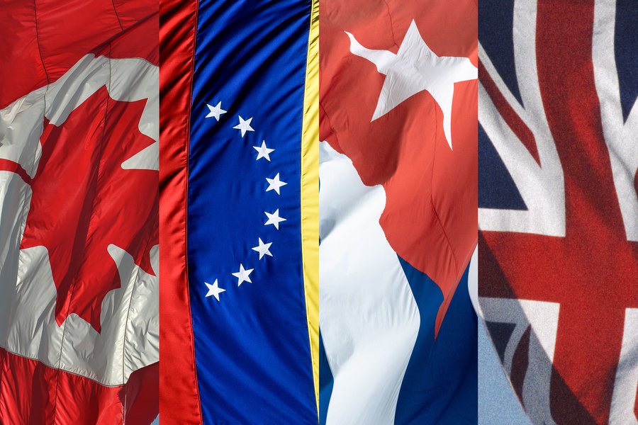 Canadian Flag / Venezuelan Flag / Cuban Flag / British Flag.