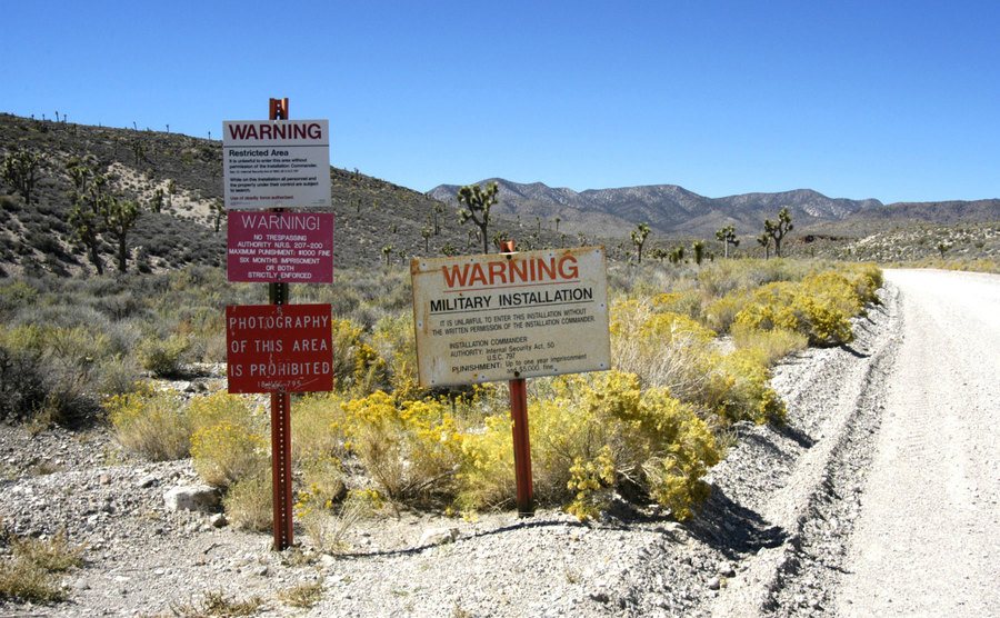 Warning signs at the entrance to Area 51. 