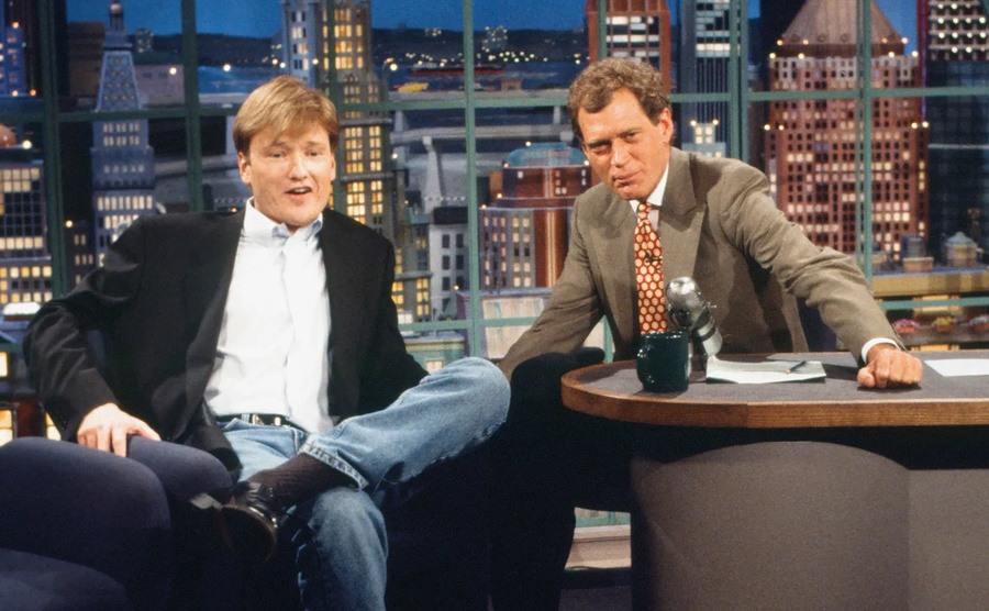 Conan as a guest of David letterman’s show. 