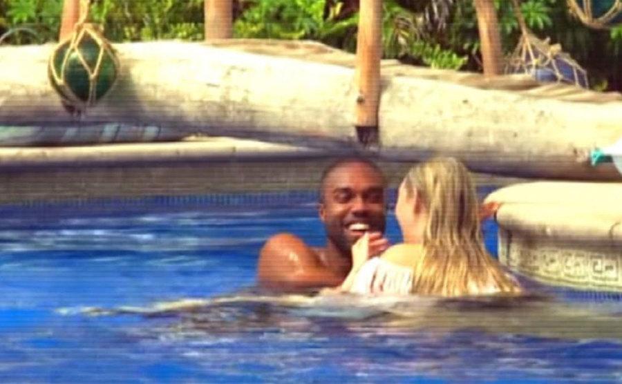A still from DeMario and Olympios in the hot tub. 