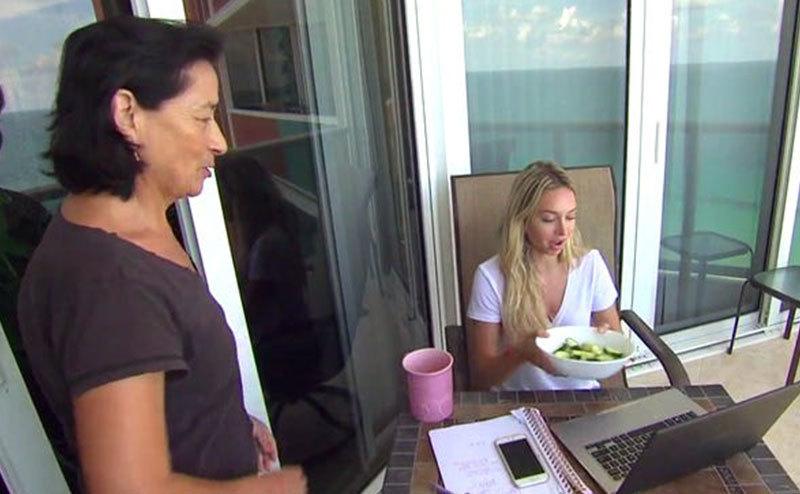 Olympios and her nanny in a still from The Bachelor tv show.