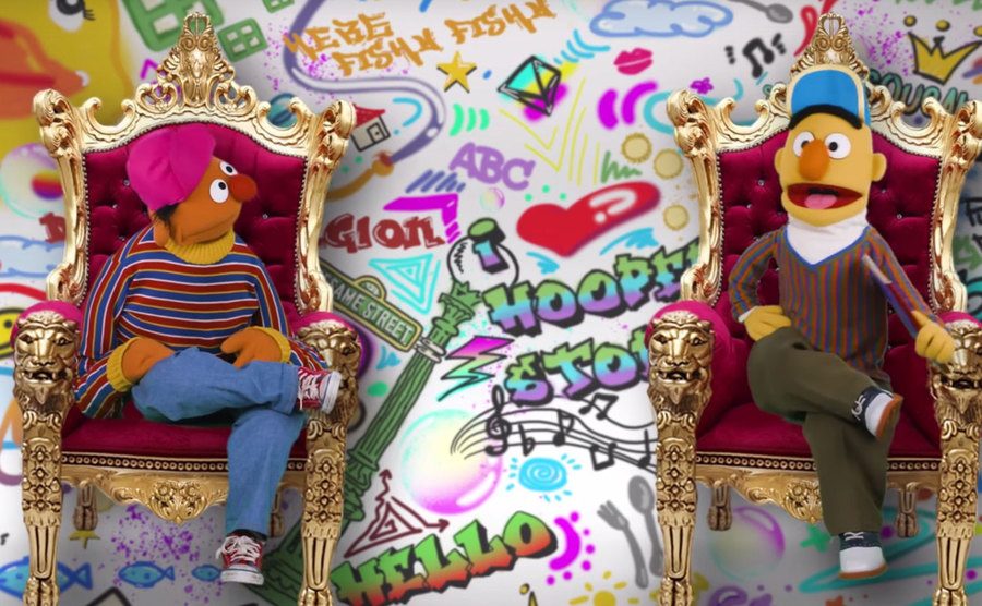 Bert and Ernie make a parody of the opening credits of The Fresh Prince of Bel-Air. 