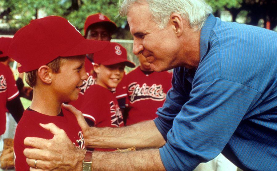 Steve Martin talks to a kid in a scene from the film.