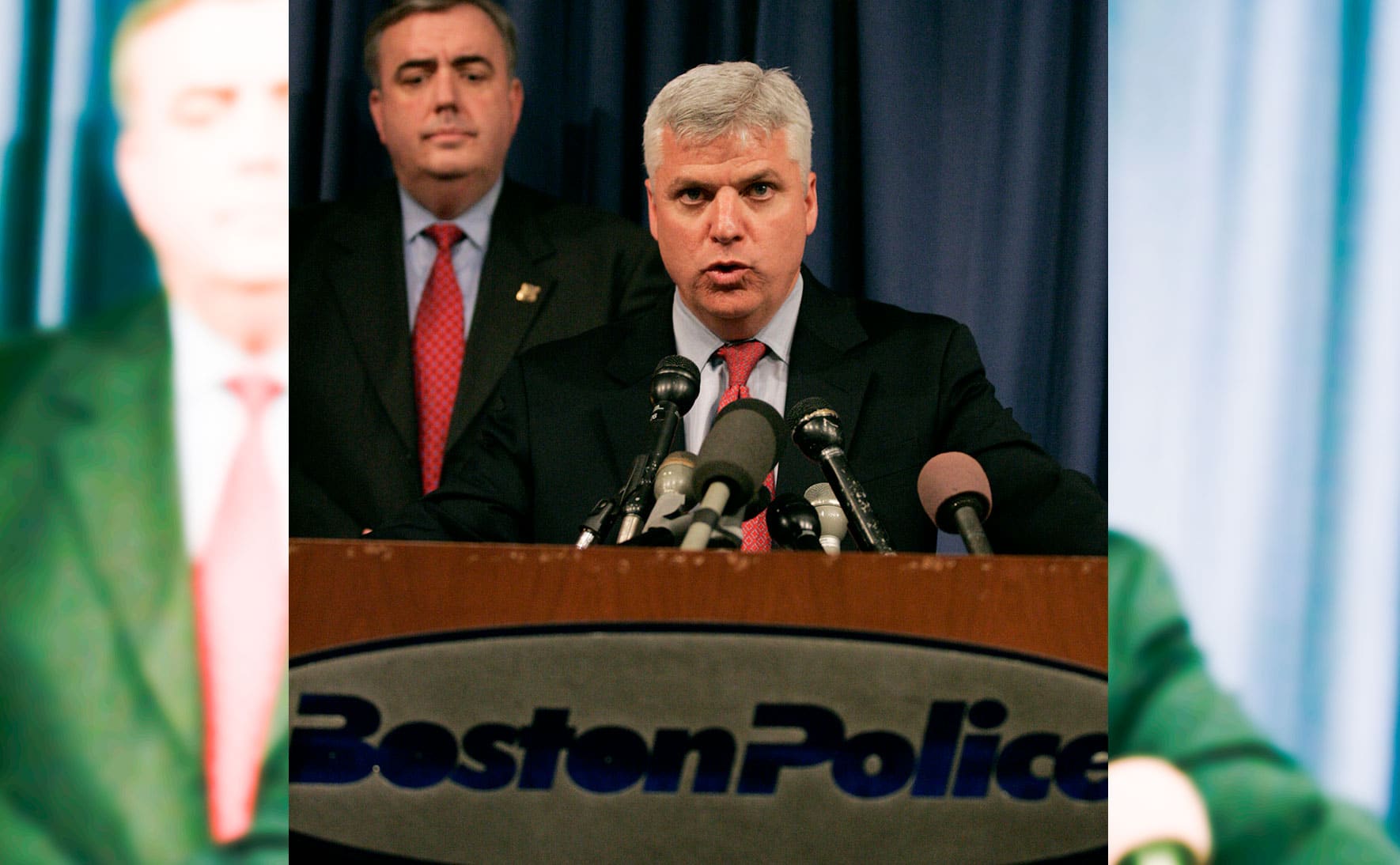 The Boston Police Commissioner announces the arrest of Markoff.