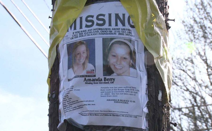 A photo of a missing person sign.