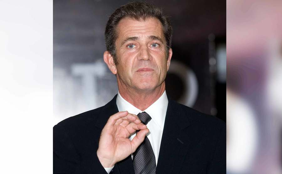Mel Gibson poses for the press.