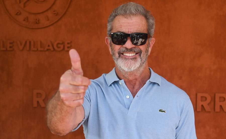Mel Gibson poses for the media.