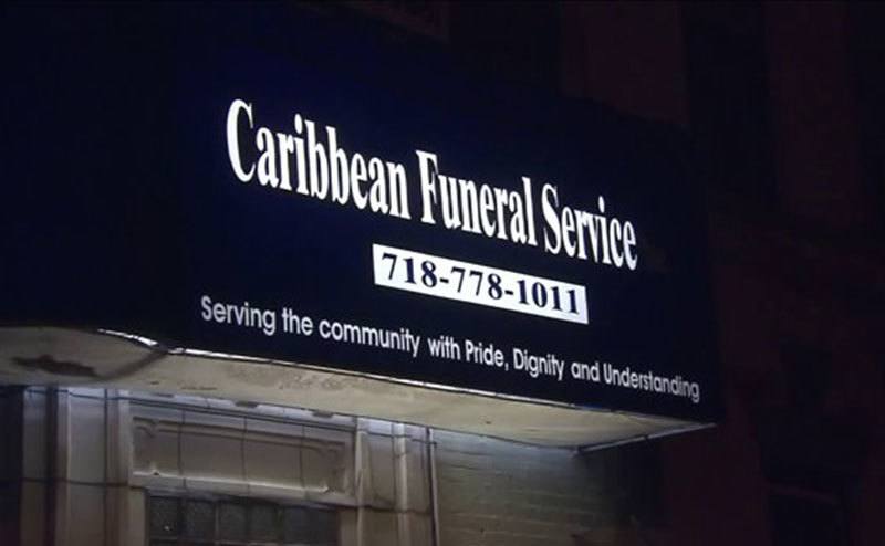 An exterior shot of the funeral service.