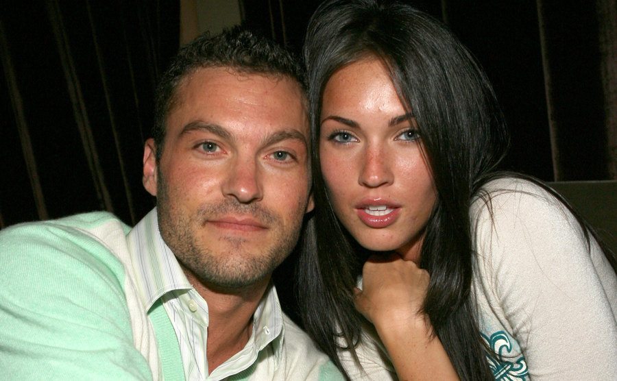 Brian Austin Green and Megan Fox embrace for a photo. 
