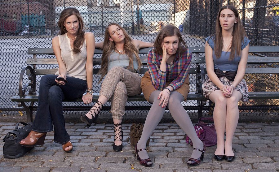 Allison Williams, Jemima Kirke, Lena Dunham, and Zosia Mamet pose for a promo shot. 
