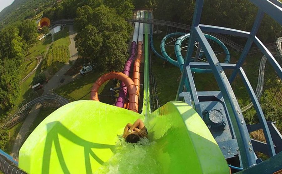 A general view of water slides in Action Park.