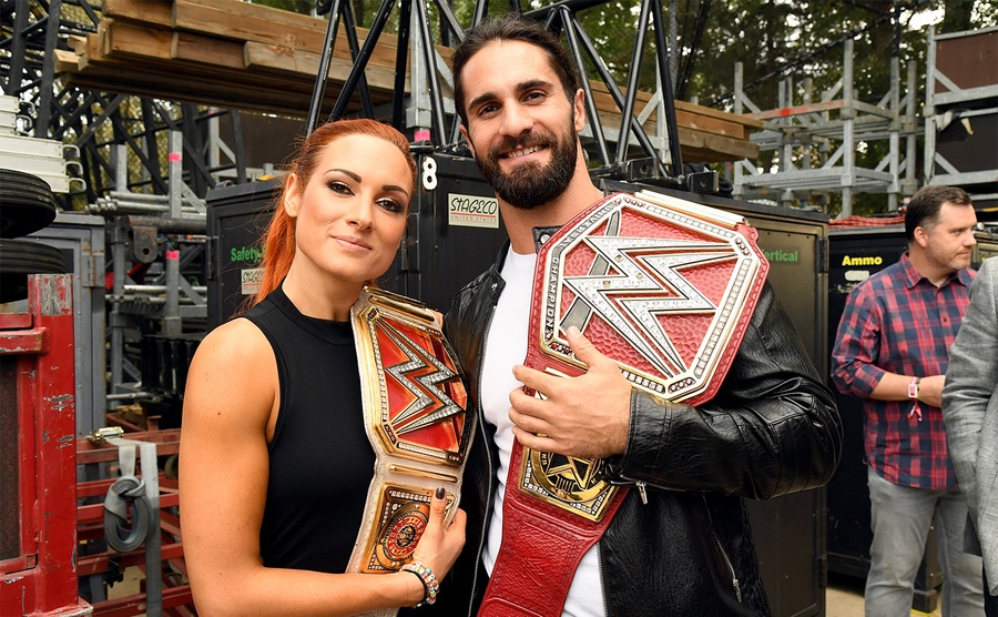 Becky Lynch and Seth Rollins attend the 2019 Global Citizen Festival. 