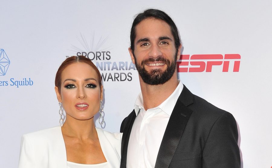 Becky Lynch and Seth Rollins attend the 5th annual Sports Humanitarian Awards. 