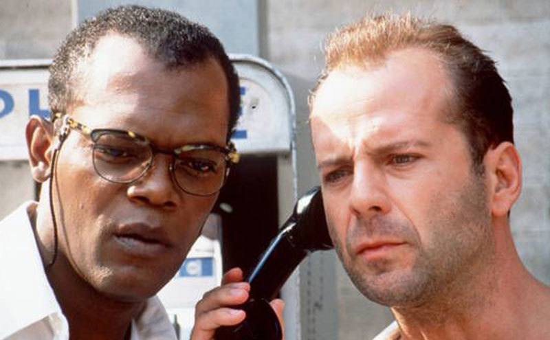 Samuel L. Jackson and Bruce Willis in a scene from the film.
