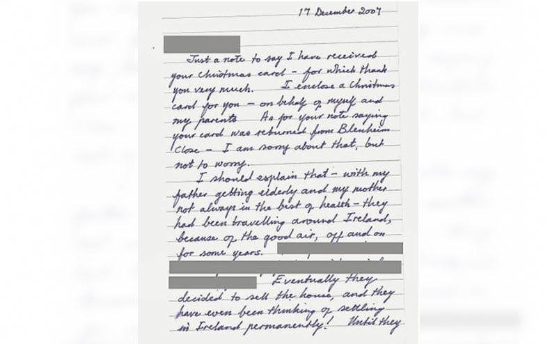 A picture of a letter written by Susan.