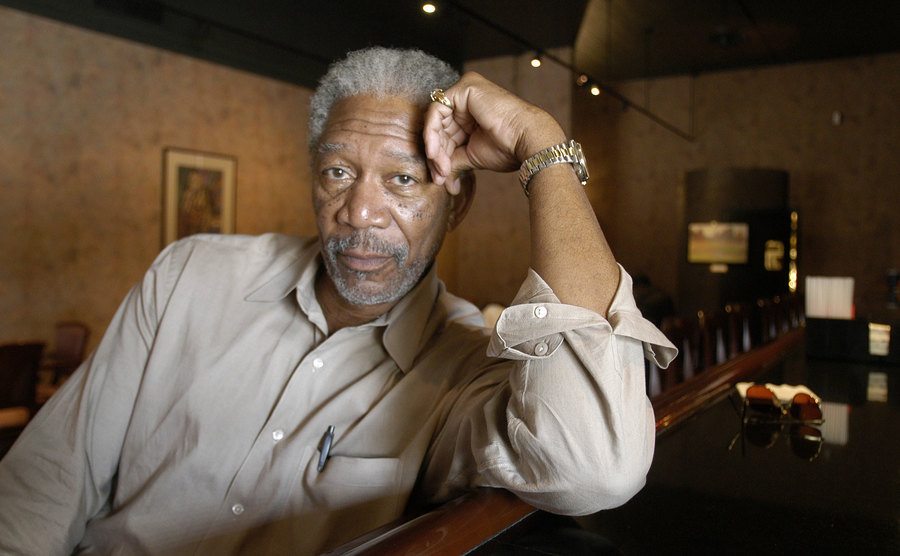 A portrait of Morgan Freeman in his Mississippi restaurant.