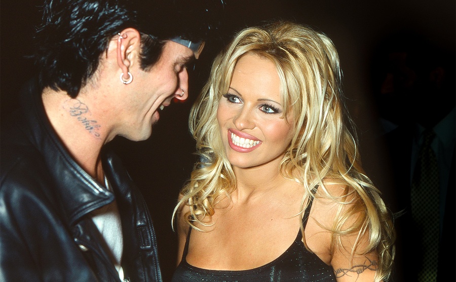 Tommy Lee and Pamela Anderson attend the Barb Wire Party. 
