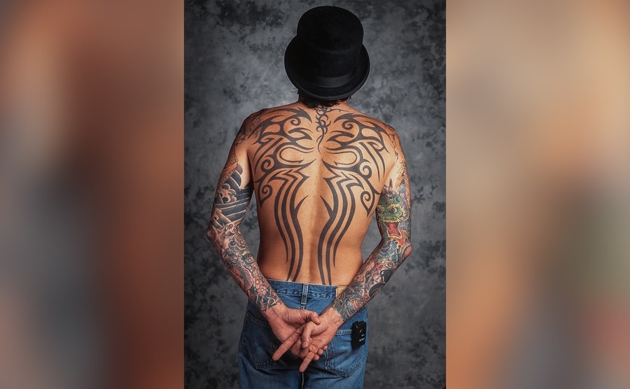 Tommy Lee poses during a tattoo related portrait shoot. 