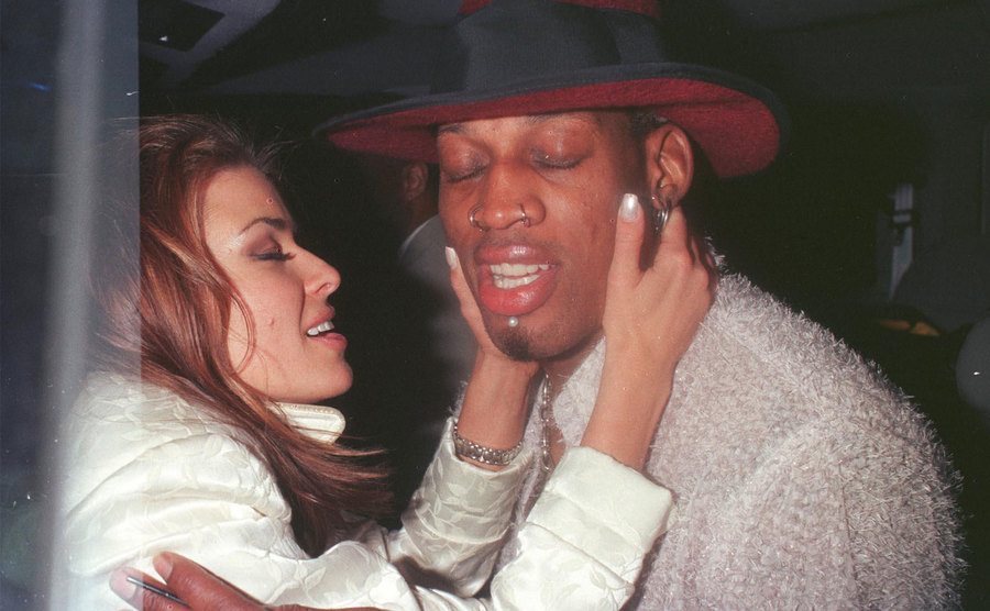 A photo of Electra and Rodman in a romantic moment.