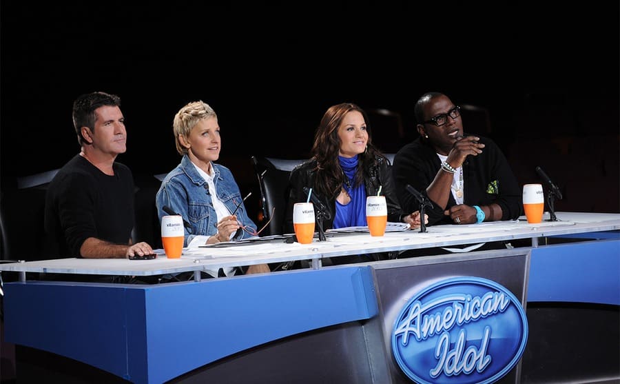 Simon Cowell, Ellen DeGeneres, Diana De Garmo, and Randy Jackson on the American Idol judges panel 