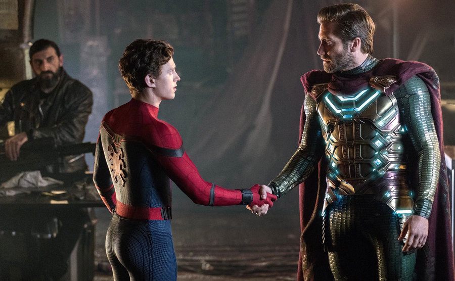 Tom Holland and Jake Gyllenhaal in a scene from Spider-Man: Far From Home