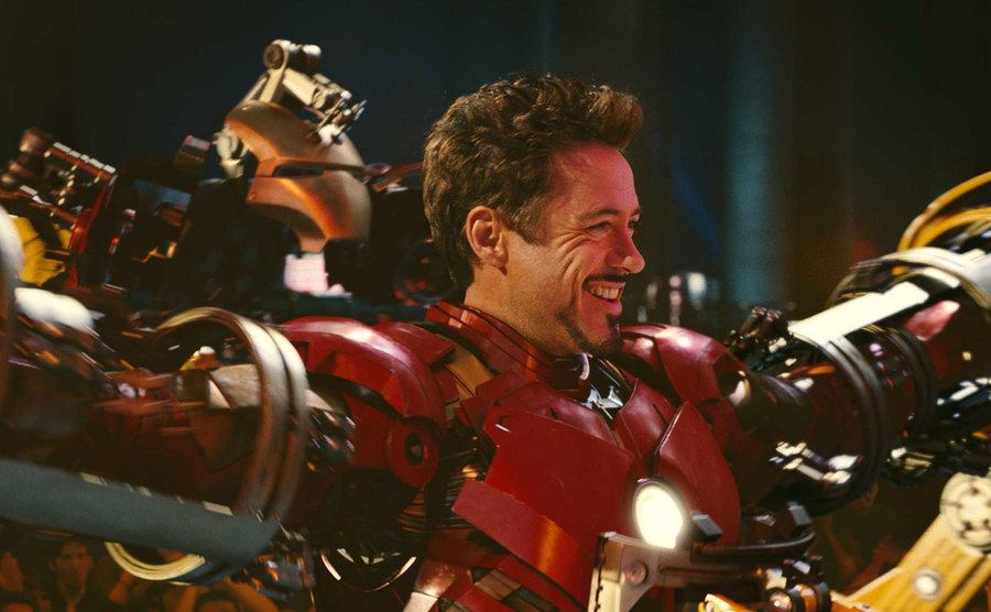 Downey Jr. is in a still from Iron Man.